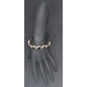 Sterling Silver & Black Spinel Round Checkerboard Bracelet, Adjustable